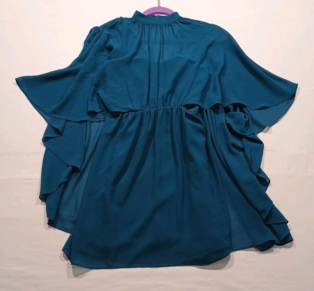 Ali & Jay Mock Neck Caped Mini Dress Teal Women's Size S Backless  Sheer